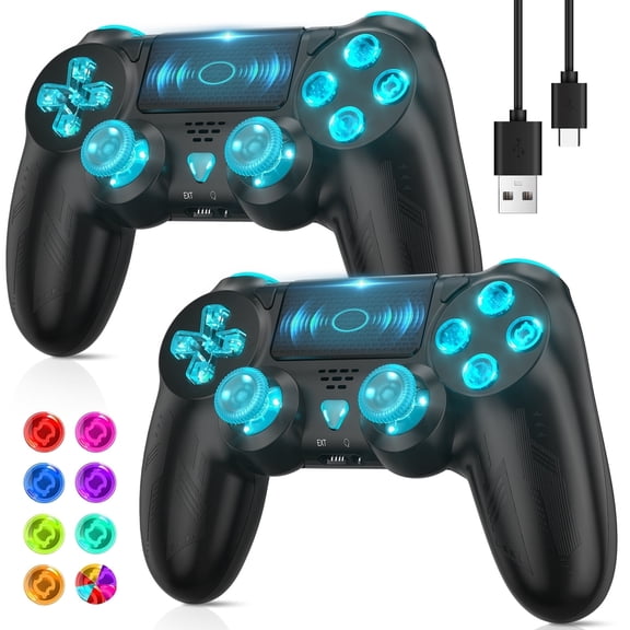 Turpow 2 Pack RGB Wireless Controller for P4, Long Battery Life 6-Axis Motion Sensor Enhanced Grip for Android P4/P3 WinXP/7/8/10(PC) Ios13 and above With 2 USB-C Cable(Black)