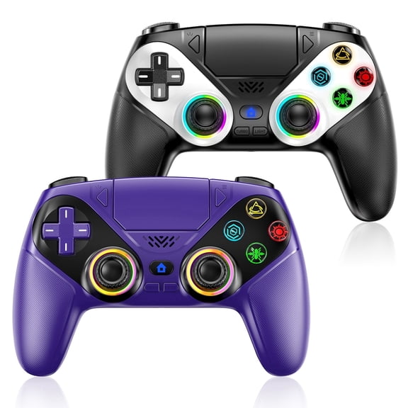 Turpow 2Pack LED Wireless Controller for P5, Seven Light Colors Compatible with P5 Pro/Slim/PC, 1000 mAn，Macro/Turbo Function,6-Axis Motion, Dual Vibration Contro Gamepad with Speaker(White)