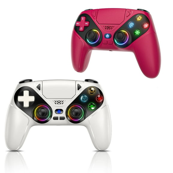 Turpow LED Wireless Controller for P5, 2-Pack 7 Light Colors Compatible with P5 Pro/Slim/PC, Dual Vibration, 3.5mm Audio Jack,Macro/Turbo Function, 6-Axis Motion Contro Gamepad with Speaker