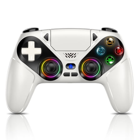 Turpow LED Wireless Controller for P5, Seven Light Colors Compatible with P5 Pro/Slim/PC, Dual Vibration, 3.5mm Audio Jack,Macro/Turbo Function, 6-Axis Motion Contro Gamepad with Speaker(White)