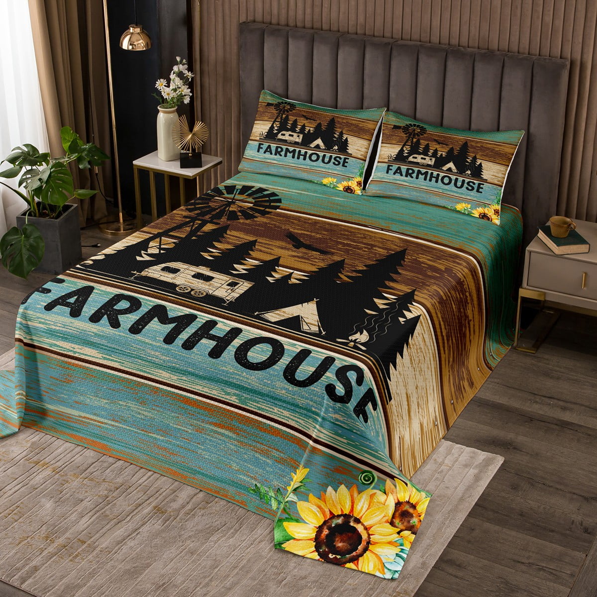 Turqoise Blue Coverlet King Size Old Barn Door Stripe Bedding Set