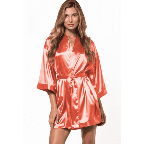 Turquaz Line Coral Satin Kimono Short Robe