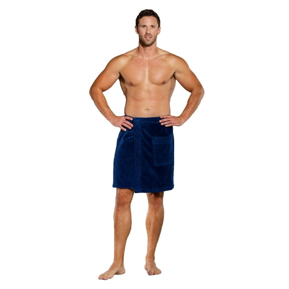 Turquaz Linen 100% Cotton Men Navy Blue Terry Velour Cloth Body Wrap, Bath Towel Wrap