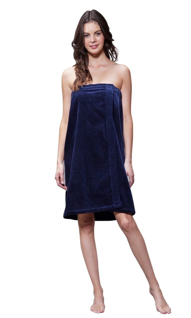 Turquaz Linen 100% Cotton Navy Blue Terry Velour Cloth Spa Wrap, Bath Towel Wrap