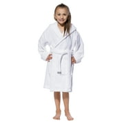 TURQUAZ LINEN 100% Turkish Cotton White Hooded Terry Kid's Bathrobe (Small)