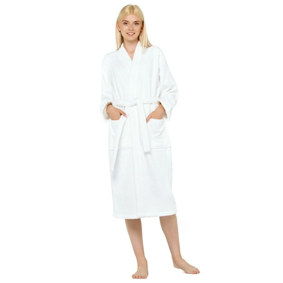 Turquaz Linen 100% Turkish Cotton White Terry / Velour Kimono Bathrobe (OS)
