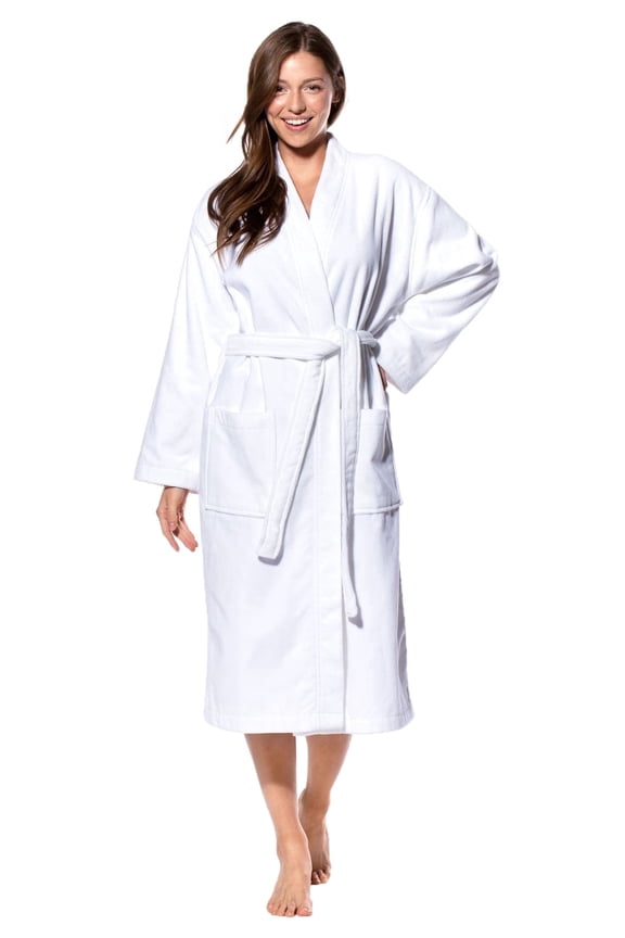 Linen 100% Turkish Cotton White Terry / Velour Kimono Bathrobe (SM)