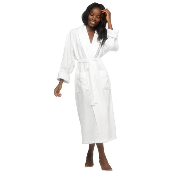 Turquaz Linen 100% Turkish Cotton White Waffle Kimono Unisex Spa Robe