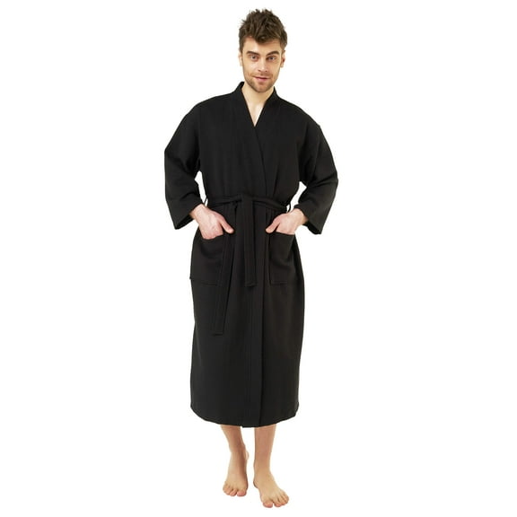 Turquaz Linen 100% Turkish Cotton White Waffle Kimono Unisex Spa Robe