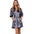 thumbnail image 1 of Turquaz Linen Charcoal Satin Kimono Short Robe, 1 of 5