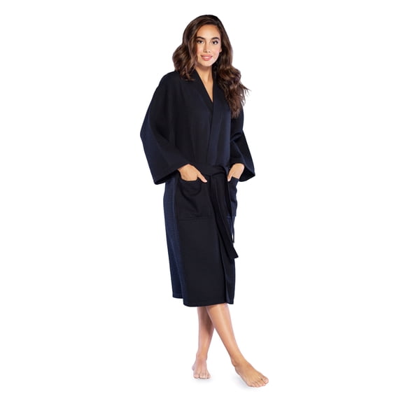Turquaz Linen Lightweight Long Waffle Kimono Spa Robe for Women (XX-Large, Black)