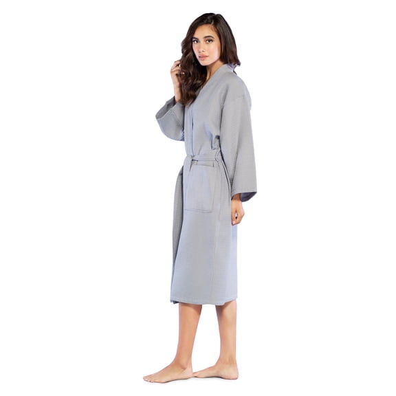 Turquaz Linen Lightweight Long Waffle Kimono Spa Robe for Women (XX-Large, Gray)