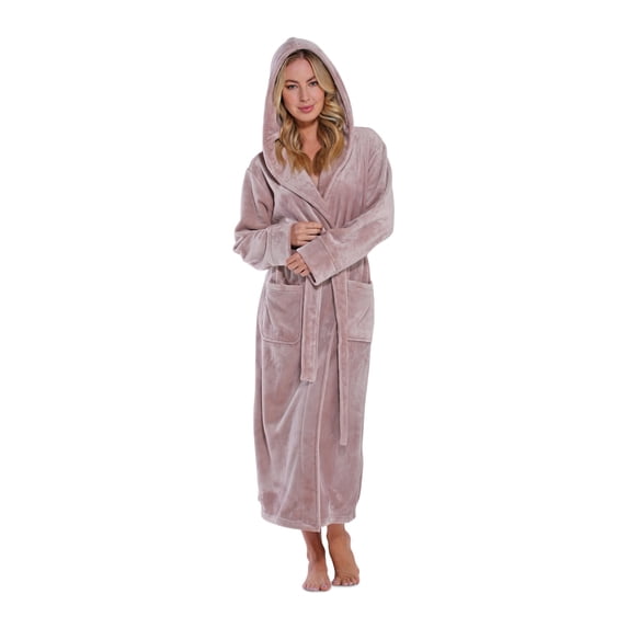 Turquaz Linen Women's Super Soft Plush Hooded Robe, Pink, Medium