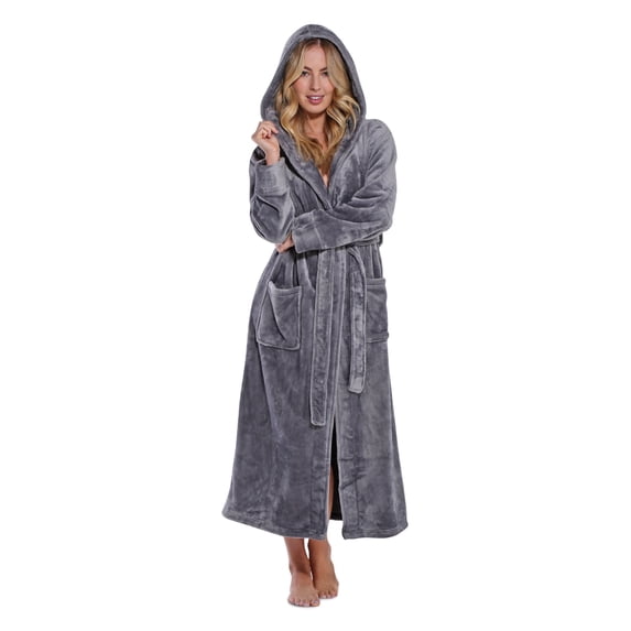 Turquaz Linen Super Soft Blush Plush Hooded Women's Robe (Small / Gray)