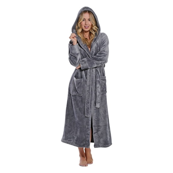 Turquaz Linen Super Soft Blush Plush Hooded Women's Robe (Small / Gray)