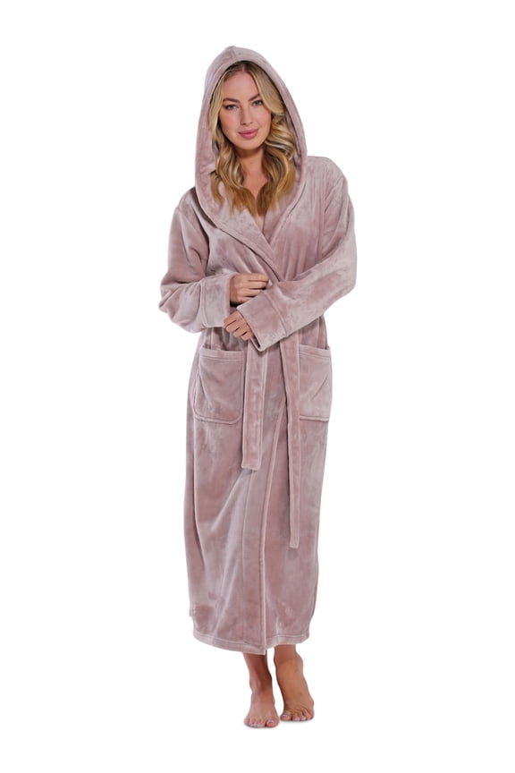 Super Soft Blush Plush Hooded Women's Robe (Small / Pink)