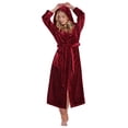 thumbnail image 1 of Turquaz Linen Women's Super Soft Plush Hooded Fleece Robe, Burgundy, 2XL, 1 of 4