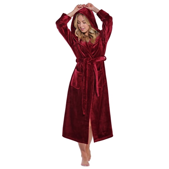 Turquaz Linen Women's Super Soft Plush Hooded Fleece Robe, Burgundy, 2XL