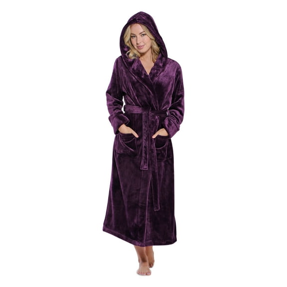 Turquaz Linen Super Soft Blush Plush Hooded Women's Robe (XX-Large / Purple)