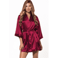 thumbnail image 1 of Turquaz Linen Wine Red Satin Kimono Short Robe, 1 of 5