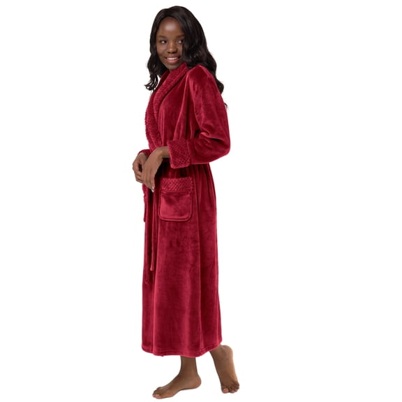 Turquaz Linen Women’s Long Plush Fleece Bathrobe with Pockets (Burgundy, XL)