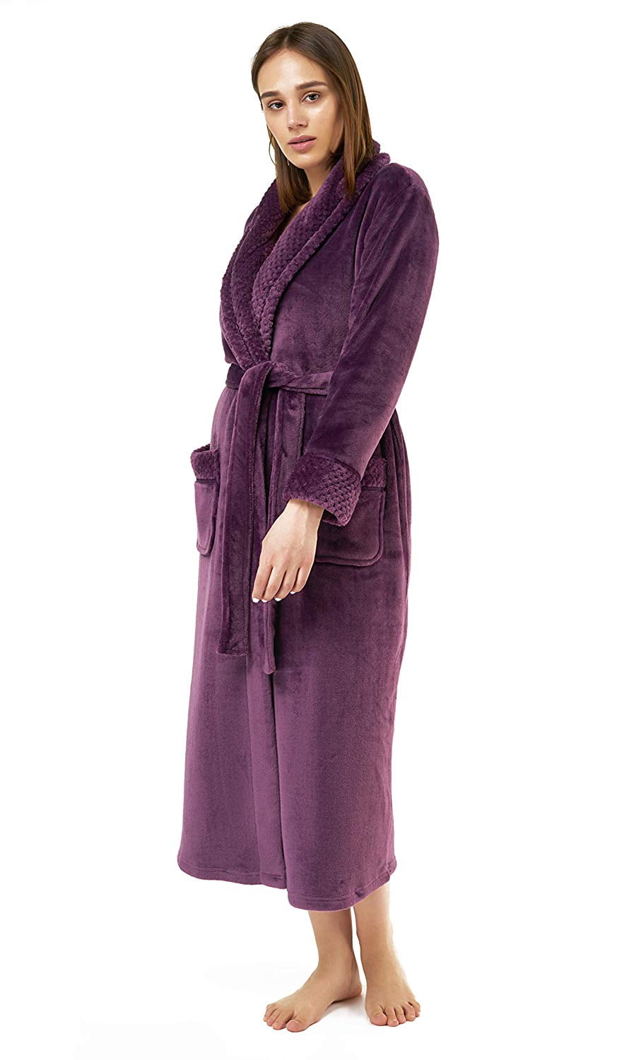 2XL Purple Plush Fleece Bathrobe with Pockets
