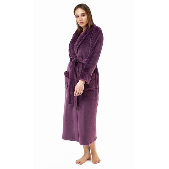 Turquaz Linen Women’s Long Plush Fleece Bathrobe with Pockets (Purple, XXL)