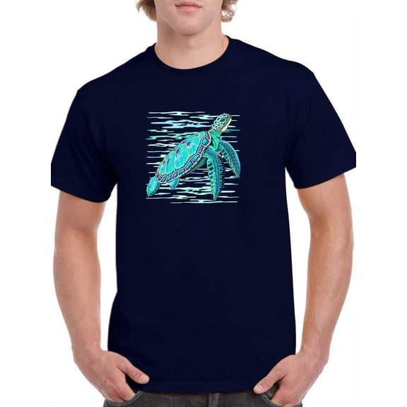 Turquioise Sea Turtle Pastel Art T-Shirt Men -Image by Shutterstock, Male Medium