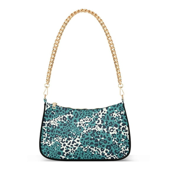 Turquiose White Leopard Womens Chain Shoulder Bag Tote Handbag Clutch Hobo Purse with Zipper for Travel Casual