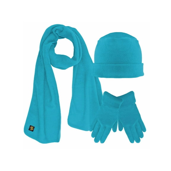 Turquoise 3 Piece Fleece Hat Scarf & Glove Matching Set