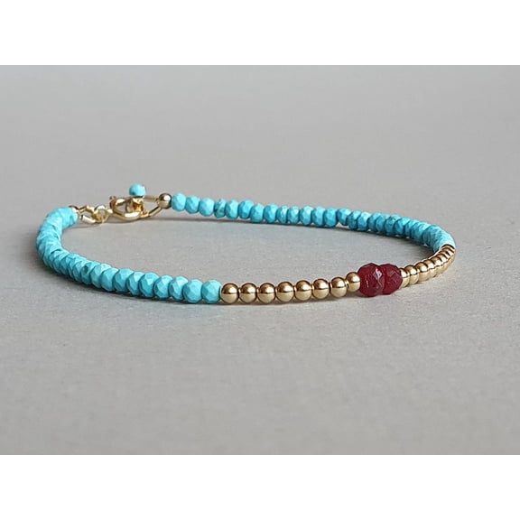 Turquoise 3mm Round Shape Smooth Cut Beads 7 inch Gold Plated Clasp Bracelet for men, women, unisex. Link Chain Stacking Bracelet.|LINK_06550