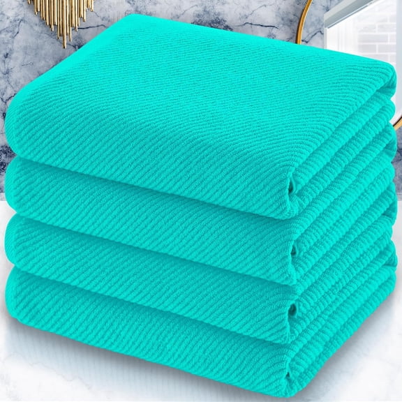 Turquoise 4 PC Bath Towel Set 30 x 56 Inches 100% Cotton Quick Dry Lightweight Soft Absorbent