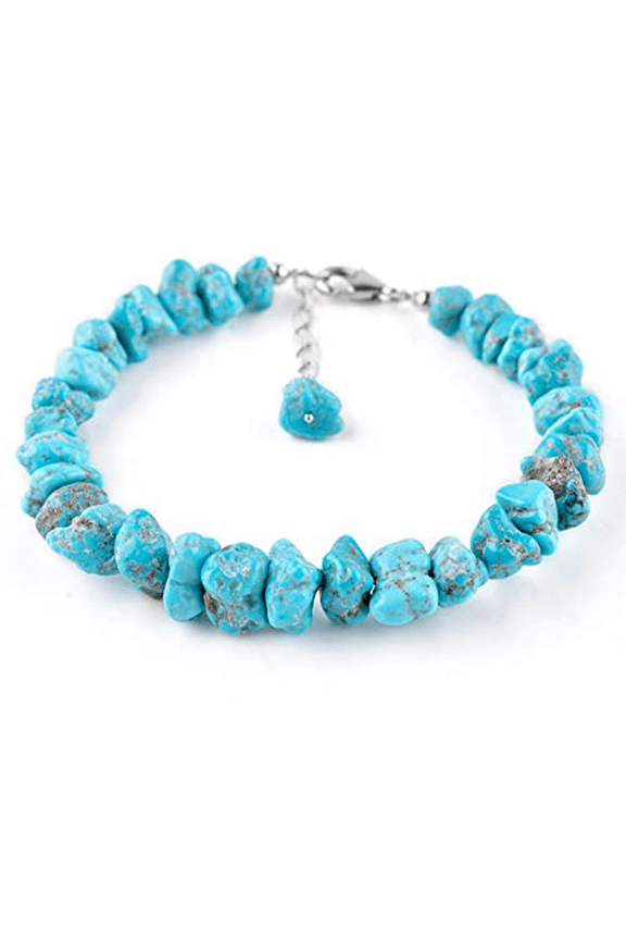 Turquoise 5-6mm Nugget Tumble Shape Rough Cut Beads 7 inch Adjustable Silver Plated Clasp Bracelet for men, women, unisex. Link Chain Stacking Bracelet.|LINK_06466