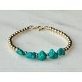 thumbnail image 1 of Turquoise 6-8mm Tumble Shape Faceted Cut Beads 7 inch Gold Plated Clasp Bracelet for men, women, unisex. Link Chain Stacking Bracelet.|LINK_06560, 1 of 4