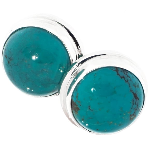 Turquoise 925 Sterling Silver Button Post Earrings, 9/16"