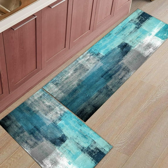 Turquoise Abstract Art Painting Kitchen Mat Anti-Fatigue Kitchen Rugs Kitchen Organization, Home Decor Kitchen Floor Mats Non-Slip Turquoise Kitchen Decor Runner Rug 2PCS Room Decor Standing Desk Mats