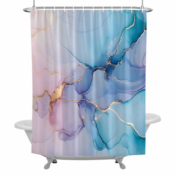 Turquoise Abstract Marble Texture Shower Curtain Set with Hooks, Modern Pink Gradient Waterproof Fabric Bathroom Curtains Decor Home Accessories,72 X 72 Inch Long
