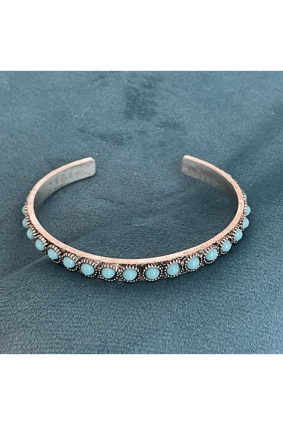 Turquoise Adjustable Open Bangle Bracelet, Bohemian Style Zinc Alloy - Handmade Natural Stone Jewelry for Women, Festival & Casual Wear