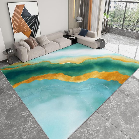 Turquoise Agate Marble Area Rugs, Abstract Stone Carpet, Washable Non Slip Low Pile Soft Rug for Living Room Bedroom Bedside Dining Room Playroom Decor Mat 5x8ft
