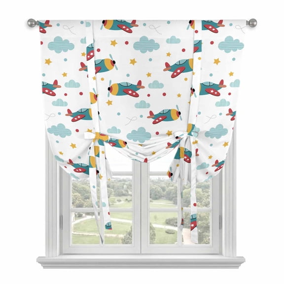Turquoise Airplane Balloon Curtains 63 Inch Length for Living Room/Bedroom, Modern Art Cartoon Aircraft Clouds Rod Pocket Privacy Door Curtains Decorative Tie Up Shade for Window 52"x63"
