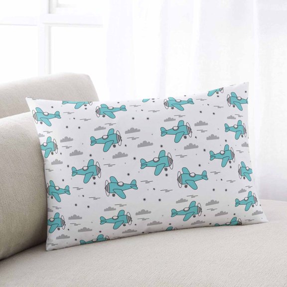 Turquoise Airplane Throw Pillow Covers, Modern Abstract Art Cartoon Clouds Soft Breathable Pillow Cases with Invisible Zipper for Sleeping, Toddler Pillowcases for Couch Bed Sofa Chair 12x20 Inches