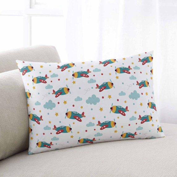 Turquoise Airplane Throw Pillow Covers, Modern Art Cartoon Aircraft Clouds Soft Breathable Pillow Cases with Invisible Zipper for Sleeping, Small Pillowcases for Couch Bed Sofa Chair 16x24 Inches