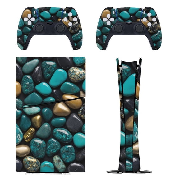 Turquoise And Gold Console Skin Bundle for PS5 Pro Slim Disc & Digital / PS4 – Full Wrap + Dual Controller Flair