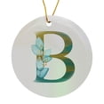thumbnail image 1 of 3drose, Turquoise and Image of Gold Leafy Monogram Initial B, Circle Porcelain Ornament, 1 of 7
