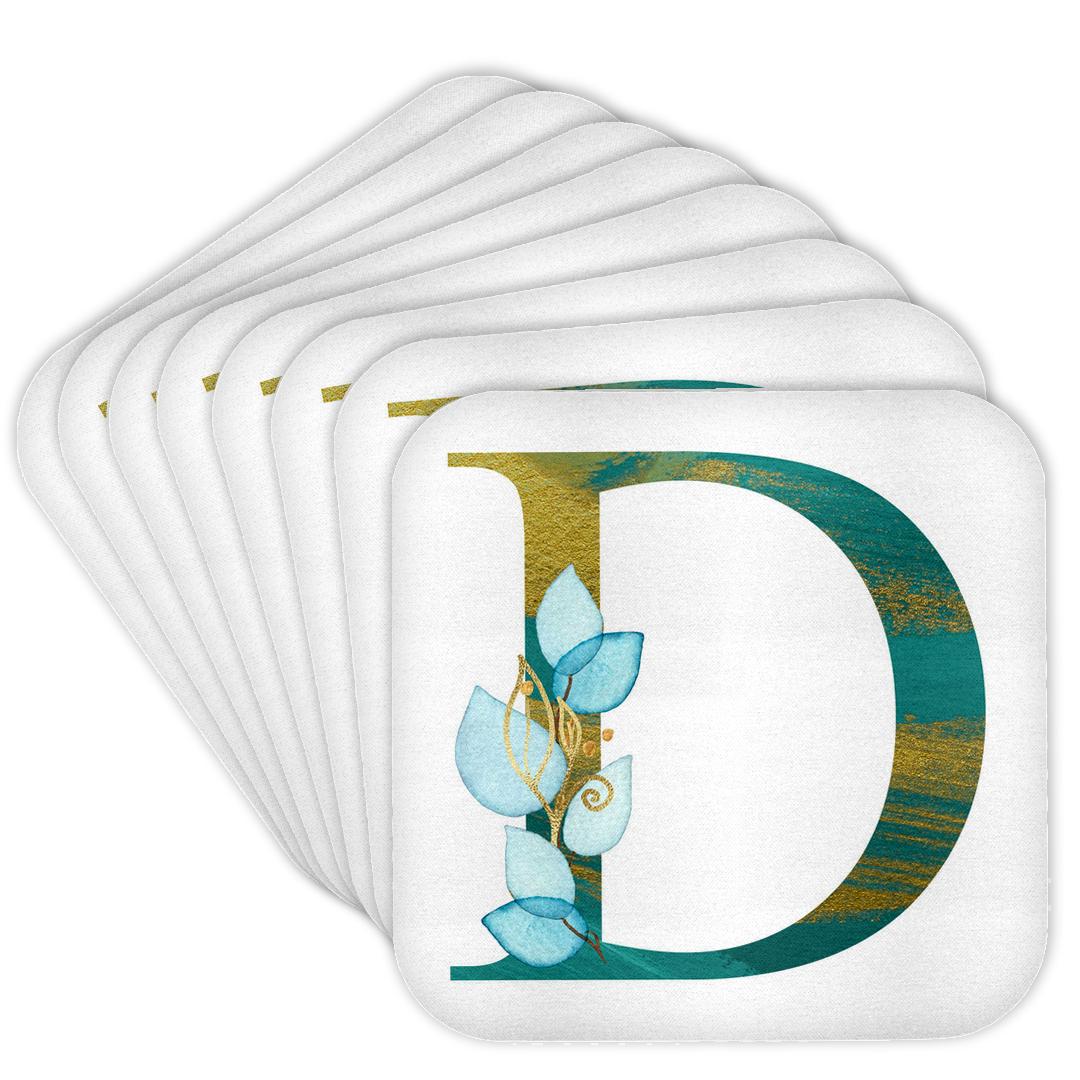 Monogram Initial D 3drose, Turquoise and Image of Gold Leafy Monogram Initial D, Set of 8 ...