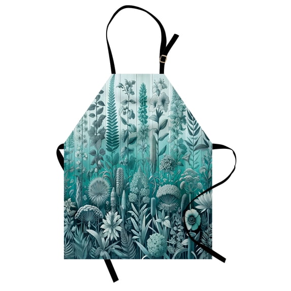 Turquoise Apron, Botanical Thistle Lavender and Leafy Floral Huddle on Greenery Ombre Back, Unisex Kitchen Bib with Adjustable Neck for Cooking Gardening, Adult Size, Pale Teal Seafoam, by Ambesonne