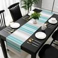 thumbnail image 1 of Turquoise Aqua Stripes Cotton Linen Table Runner 14 x 72 inch Modern Minimalist Abstract Lines Non-slip Rectangular Dining Table Decor for Wedding Party Holiday Dinner, 1 of 8