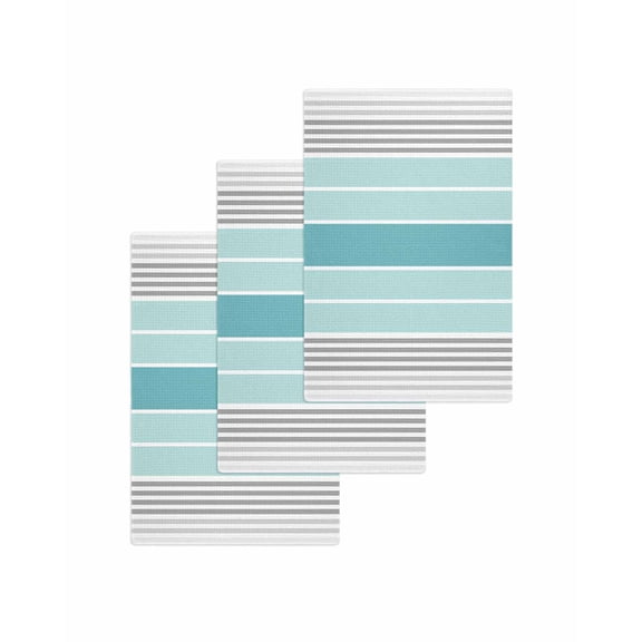 Turquoise Aqua Stripes Kitchen Dish Towels for Drying Dishes Set of 3, Modern Gradient Minimalist Lines Waffle Weave Microfiber Terry Hand Tea Bathroom Towels Quick Dry & Absorbent Towel 15.7x23.6
