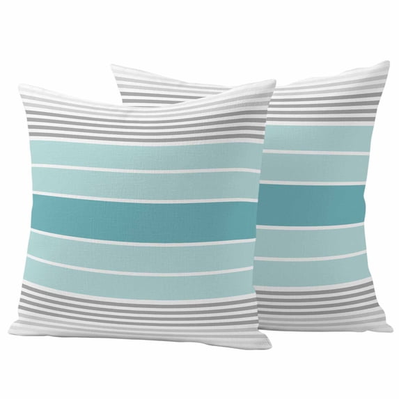Turquoise Aqua Stripes Outdoor Waterproof Pillow Covers, Modern Gradient Minimalist Lines Decorative Square Throw Pillowcase Sofa Cushion Sham for Patio/Couch/Chair, 24"x24" 2 Pack