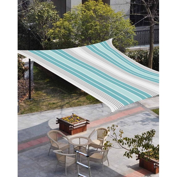 Turquoise Aqua Stripes Sun Shade Sail 12'x16' Rectangle Outdoor Shade Canopy, Modern Minimalist Abstract Lines Porch Shades Outdoor Sun Blocking Screen, Sunshade Cloth Covers for Patio/Deck/Garden